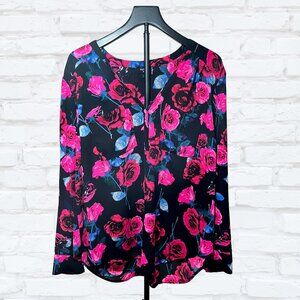 Torrid Harper Floral Blouse Black Pink Rose Print Long Sleeve Top
